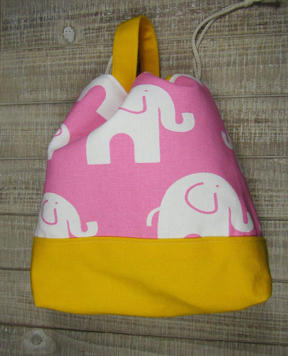 Knitting Project Bag Yellow Pink Elephant for medium to large projects