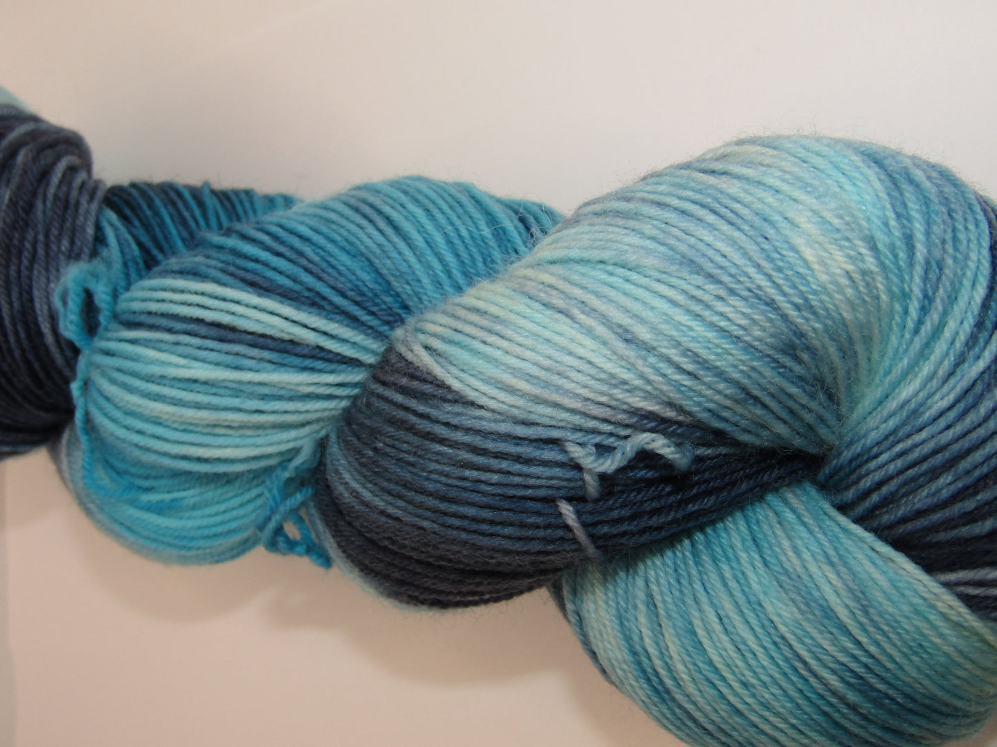 Hand-Dyed Yarn Barnaby Single Skein of yarn in shades of blued steel and aqua.  