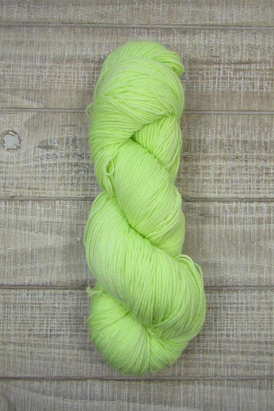 Hand-Dyed Yarn Leonard is a bright lemon-lime color.